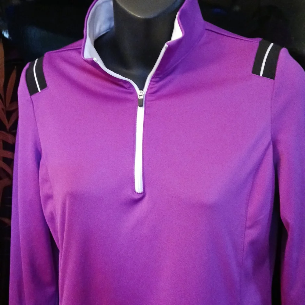 GREG NORMAN Womens Medium Black Purple Playdry 1/4 Zip Athletic Top - Picture 4 of 7
